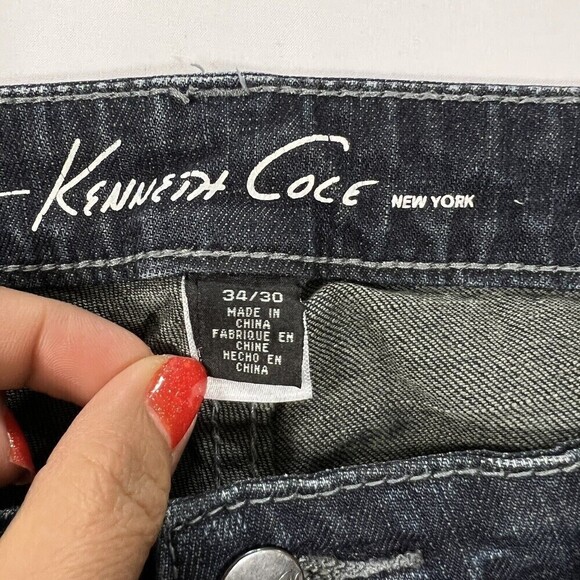 Kenneth Cole New York Men’s Straight Dark Blue Denim Jeans Smou9718 Size 34X30 - Picture 4 of 14